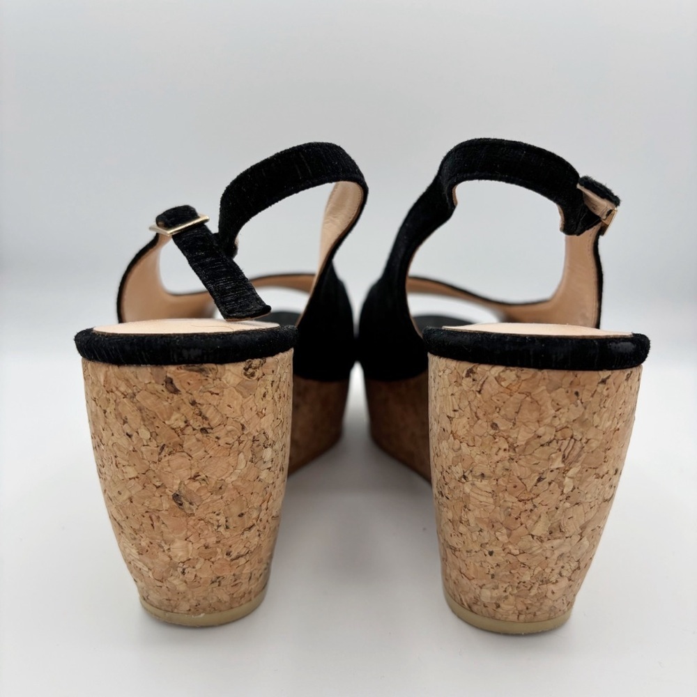 Sacha London Black Peep Toe Cork Wedge Slingback Heels Sz 8 - Picture 3 of 7